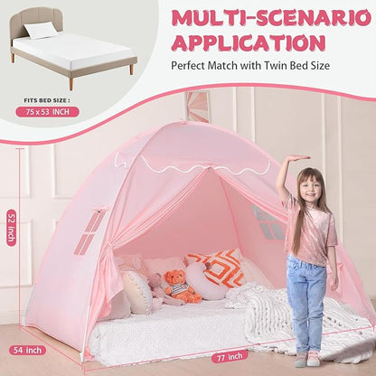 Full Size Bed Canopy for Kids：Girls Bed Tent Dream Privacy Sleeping Tents Indoor - Toddler Under Bunk Pink Tent - Girls & Boys Bedroom Privacy Space Sleeping Tents Gifts (Large Pink)