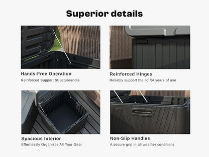 60 Gallon Outdoor Storage Box, Waterproof Patio Deck Box with Lockable Lid, Heavy-Duty HDPE Bench for Garden Tools, Cushions (Black, 60 Gallon)