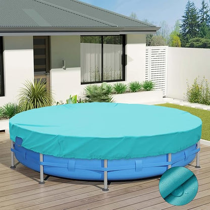 ECOOPTS 15 ft Waterproof Round Polyester Pool Cover for Above Ground Pools, Swimming Pool Cover Protector Winter Safety Cover (Turquoise)