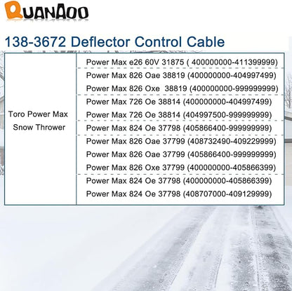 Deflector Control Cable 138-3672 for Toro 31875 37798 37799 38814 38819 Snow Thrower