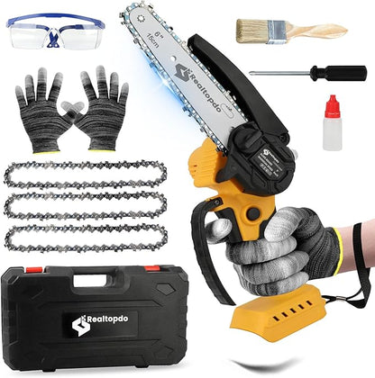 6 In Chainsaw Compatible with DeWalt Battery 20v - Mini Electric Cordless Brushless Chain Saw Handheld Compact Portable Mobile Small Trimming Pruning Chainsaw Set(Not Battery)