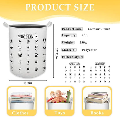 Kids Laundry Basket, Animal Tracks of the Woodlands Laundry Basket Hamper Waterproof Collapsible Storage Bin Organizer for Bedroom Bathroom Boys Girls Kids Nursery Toddler Room Clothes Toys