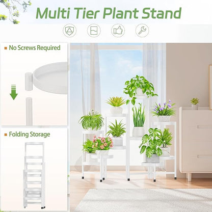 iDavosic.ly Plant Stand Indoor Outdoor, 10 Tier Corner Metal Flower Display Holder Shelf, Folding Tall Orchid Rack for Patio Balcony Porch Garden Living Room House, White