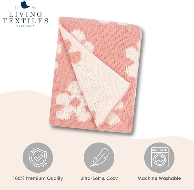 Living Textiles Pink Floral Daisy Chenille Soft Baby Blanket Reversible Premium Cozy Fabric for Best Comfort - for Infant,Toddler,Newborn,Nursery,Girl,Throw,Crib,Stroller,Gift, Pink Floral Daisy 40x30