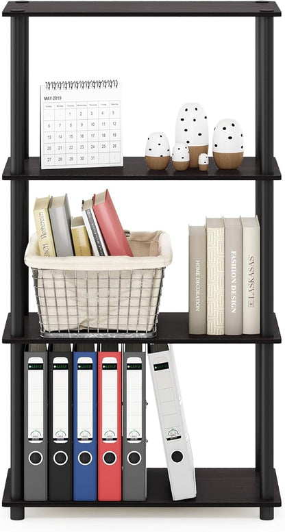 Furinno Turn-N-Tube 4-Tier Multipurpose Shelf Display Rack, Round Tubes, Dark Walnut