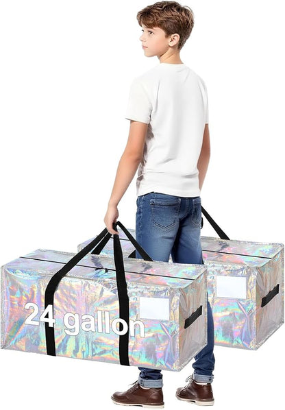 4 Pcs 24 Gallon Large Moving Bags with Zipper and Handles Foldable Storage Duffle Bags Heavy Duty Extra Large Totes for College Dorm Travel Clothes Blankets Bedding Moving (Iridescent)