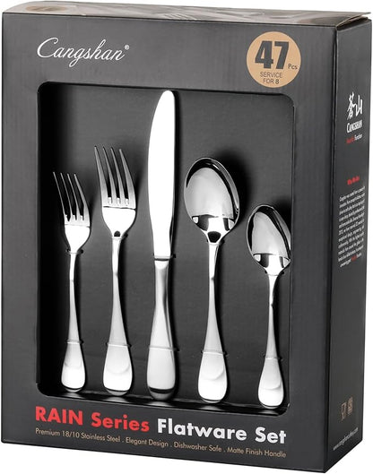 Cangshan RAIN Series Stainless Flatware Set, Window Box, Matte Finish Handle (47-Piece), 504999