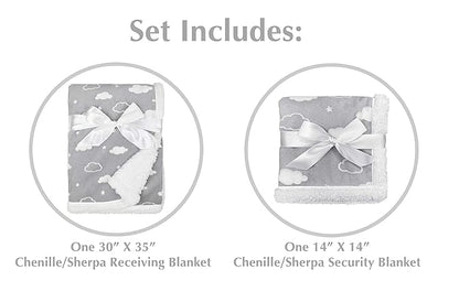 American Baby Company Heavenly Soft Chenille Sherpa Blanket Set, 3D Gray Cloud, for Boys & Girls