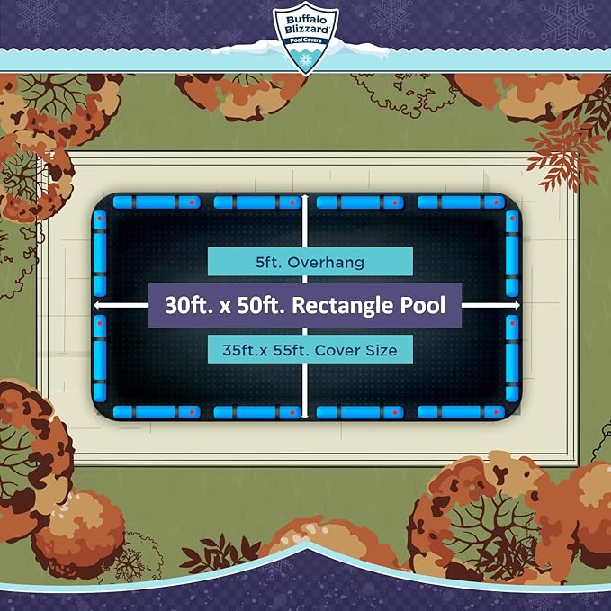 Buffalo Blizzard Economy 30 ft x 50 ft Rectangular Winter Pool Cover | Black/Blue | Closing Inground Swimming Pools | Easy to Install | Heavy Duty, Cold & UV Resistant | Shields from Seasonal Debris