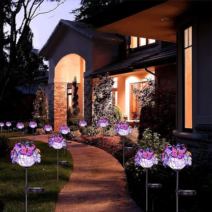 Outdoor Solar Lights 2 Pack, Solar Garden Lights with 18 Butterflies Decoration Outdoor Lamps, Waterproof Butterfly Flower Lights for Patio Yard Lawn Garden Decor, Gifts for Mom Women