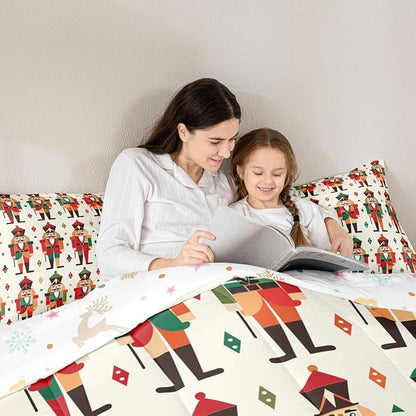 Feelyou Christmas Kids Comforter Set Full Size Nutcracker Bedding Set Soldier Royal Guarder Princess Duvet Quilt for Kids Boys Girls Bedroom Decor Microfiber Ultra Soft Breathable