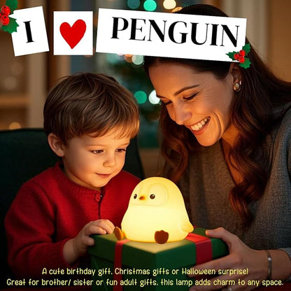 Penguin Night Light for Kids, Squishy Rechargeable Penguin Lamp, Cute White