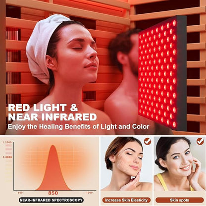 MEISSALIVVE Full Spectrum Sauna for Home, 1~2 Person Indoor Infrared Sauna Room with 10 Minutes Warm-up Heate, Canadian Hemlock Wood Home Infrared Sauna with Bluetooth and Tempered Glass