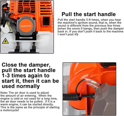 Weed Eater Gas Powered, 52CC Brush Cutter, 2-Stroke Handheld Cordless Chainsaw Hedge Pruner for Home, Yard, Garden Orange