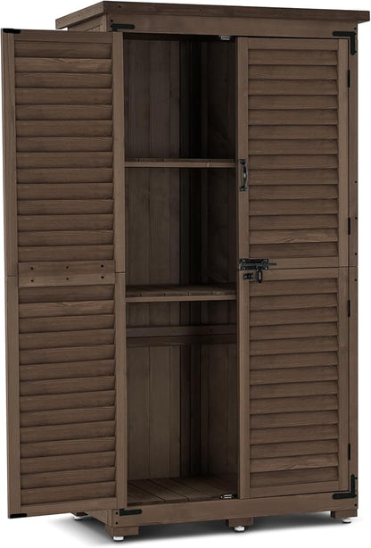 MCombo Outdoor Storage Cabinet, Garden Storage Shed, Outside Vertical Shed with Lockers, Outdoor 63 Inches Wood Tall Cabinet for Yard and Patio 0870 (Brown)