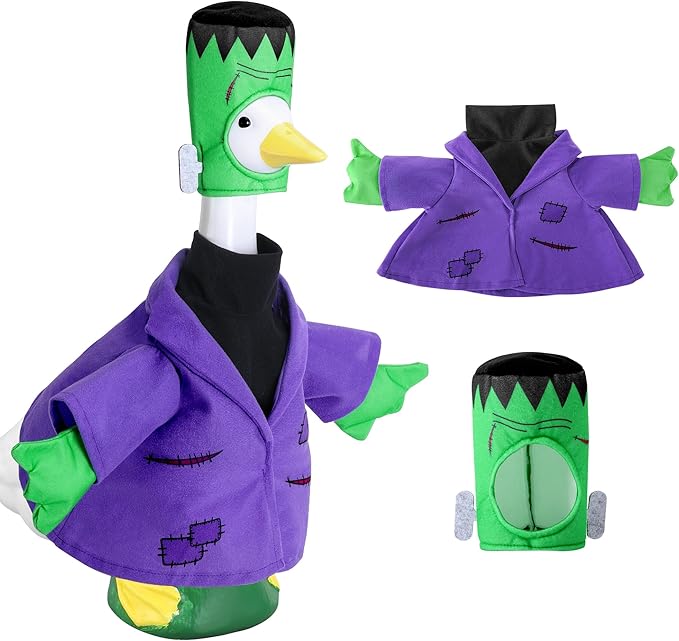 Watayo 2 Pcs/Set Halloween Monster Goose Outfits, Porch Goose Statue Monsters Costume, Lawn Goose Monster Clothes with Hat for 23" Statue Halloween Fall Outdoor Patio Garden Yard Decoration
