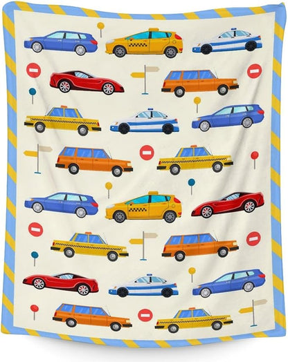 Car Throws for Boys - 40" x 50" Inches Lightweight Warm Throw Blanket for Kids, Teens - Cute Flannel Blanket Gifts for Crib, Couch, Sofa
