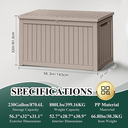 ROJIK Outdoor Storage Housing Deck Box - Waterproof Patio Furniture, Garden Tools, Cushions, Pool Accessories Storage Bench with Lockable Lid and Side Handles (Grey 238 Gal)