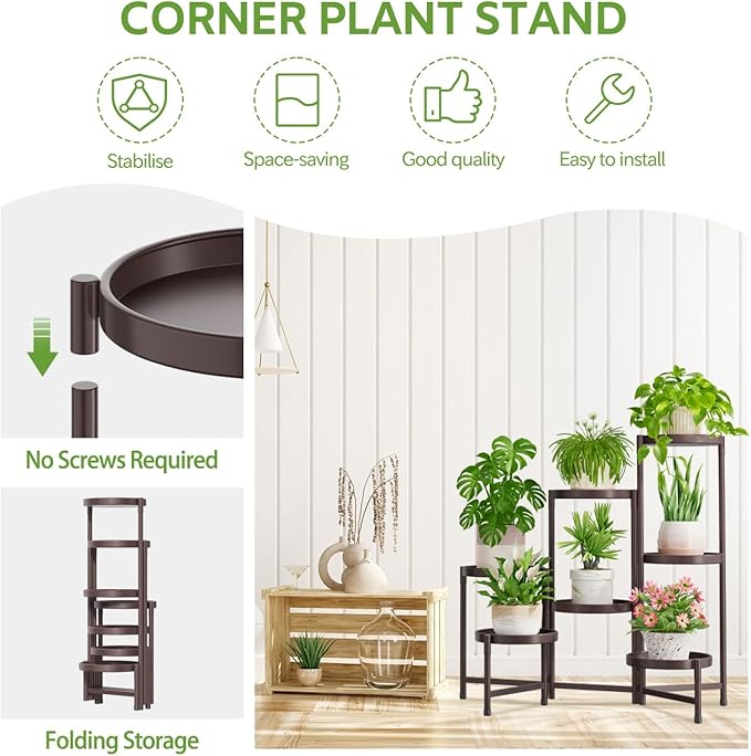 iDavosic.ly 7 Tier Large Plant Stand Indoor, 10 Inch Wide Tall Corner Metal Plant Stands Outdoor for Multiple Plants, Folding Tiered Flower Display Holder Rack Shelf, Violet Bronze