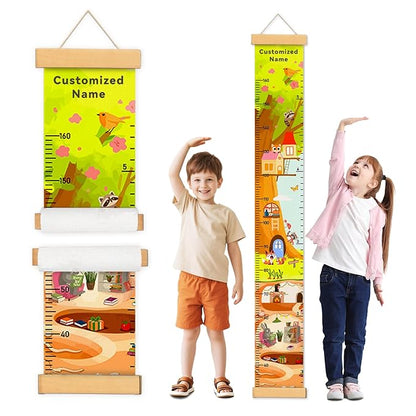 Personalized Name Height Chart for Kids, Kids Growth Chart for Wall, 59" X 7.9" Canvas Removable Height Chart Measuring Ruler for Kids & Baby（Paint Animal Home）