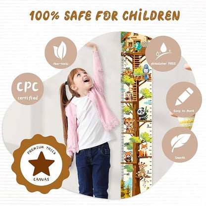 Personalized Name Height Chart for Kids, Kids Growth Chart for Wall, 59" X 7.9" Canvas Removable Height Chart Measuring Ruler for Kids & Baby(Painted Tree House）