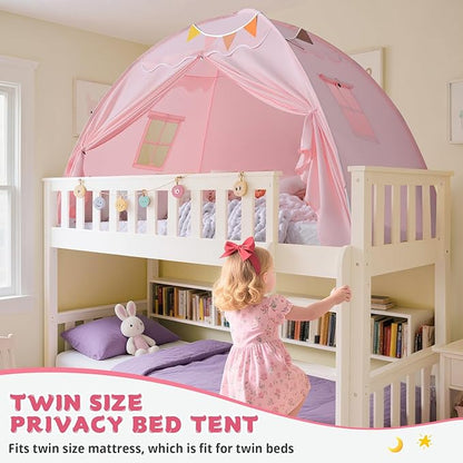 Full Size Bed Canopy for Kids：Girls Bed Tent Dream Privacy Sleeping Tents Indoor - Toddler Under Bunk Pink Tent - Girls & Boys Bedroom Privacy Space Sleeping Tents Gifts (Large Pink)