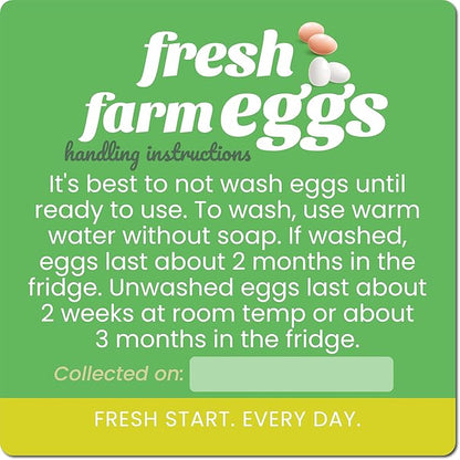 100 Pack Premium Fresh Farm Eggs Handling Instructions Stickers Labels Care Accessories | Egg Blank Cartons 4 6 12 15 18 30 48 50 Count Basket Box Container Storing Extra Organizer -M12SS100