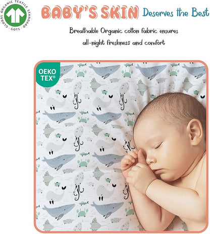 Threadmill Organic Baby Crib Sheets for Boys & Girls | 100% Organic Cotton Fitted Crib Sheet for Standard Crib Mattress | 2 Pack Unisex Cozy Toddler Sheets, Machine Washable Migosprint
