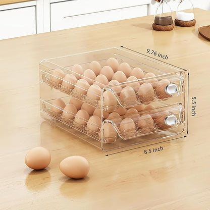 40 Egg Holder for Fridge, Egg Container for Refrigerator, Stackable Egg Storage Container, Egg Fresh Storage Box for Fridge, 2Layers Egg Tray, Clear Egg Organizer, BPA Free