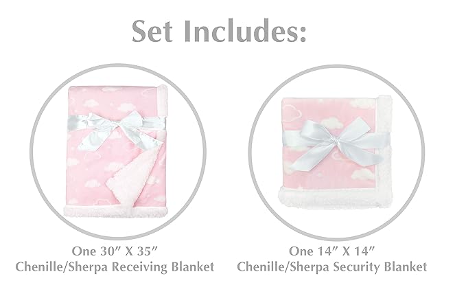 American Baby Company Heavenly Soft Chenille Sherpa Blanket Set, 3D Pink Cloud, for Girls