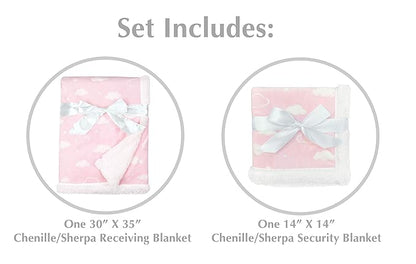 American Baby Company Heavenly Soft Chenille Sherpa Blanket Set, 3D Pink Cloud, for Girls