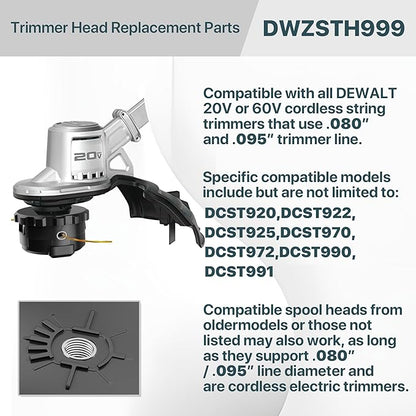 DWO1DT995 Weed Trimmer Head Replacement Part for Dewalt Cordless String Trimmers DCST920, DCST922, DCST925, DCST970, DCST972, DCST990, DCST991, Pre-Wound with 0.080" Trimmer Line (236" Total Length)