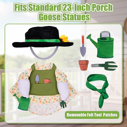 Gardener Goose Outfit for 23” Porch Goose Statue – Cute Lawn Goose Clothes for Outdoor Garden, Patio, Yard, Seasonal Decoration (Gardening Theme)