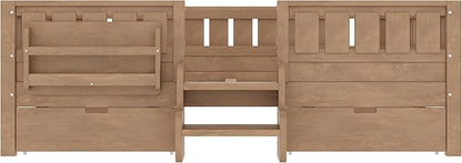 Bellemave Full Size Kids Bed with high Rails and with Built-in Bookshelf and Drawers for Kids, Girls, Boys, Wood Montessori Bed Without Door, Natural