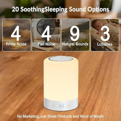 Portable White Noise Machine with Night Light-20 Non-Looping Sleep Sounds, Higher Battery, 5 Color Night Light, Timer & Memory Function for Baby Nursery, Office, Travel