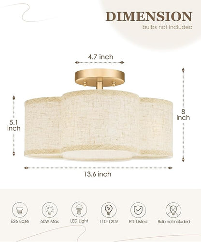 Gold Semi Flush Mount Ceiling Lights, 4-Light 14" Gold Light Fixtures Ceiling