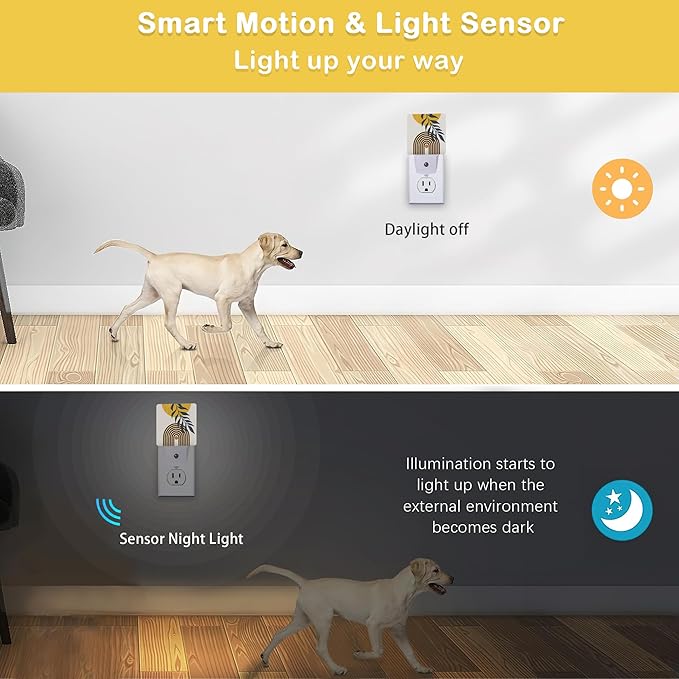 Boho Sun Leaves Night Light, Plug in Night Light, Dusk to Dawn Sensor