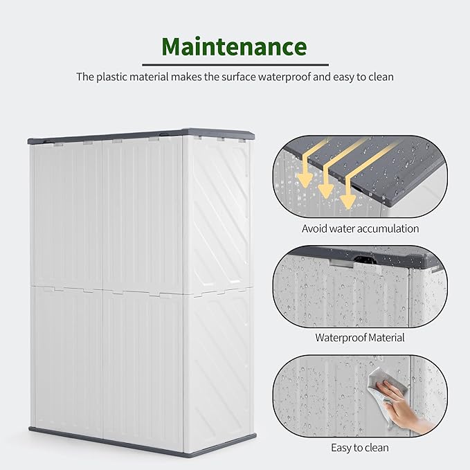 Macrout 50 Cu.Ft Plastic Outdoor Storage Cabinet with Floor, 4.3 x 2.5 ft Waterproof Resin Outdoor Storage Shed, Lockable Vertical Shed for Garden and Patio