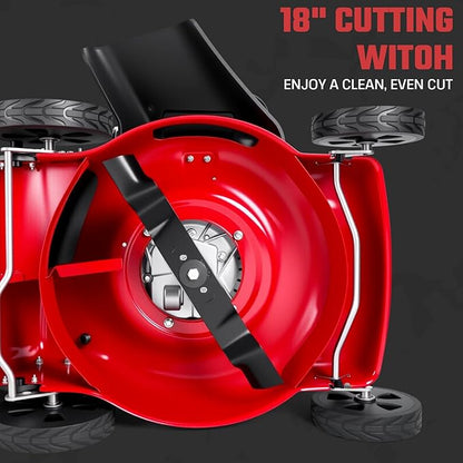 3 in 1 Self-Propelled Lawn Mower, 18 Inch 131cc Gas Powered Walk Behind Mower with Mulch/Side Discharge/Rear Bag, Rear Wheel Drive for Yard & Garden Red