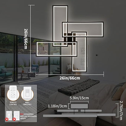 Modern LED Ceiling Lights for Bedroom 26" Dimmable Square Ceiling Lights for
