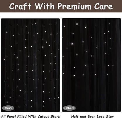 Kinryb Kids Blackout Curtains for Bedroom/Living Room/Classroom, Sheer Overlay Small 2 Panel Set, Double Layer Curtains with Star Cutout for Kids Room(W 52 x L 36 Inches,Chocolate 2 Pcs)
