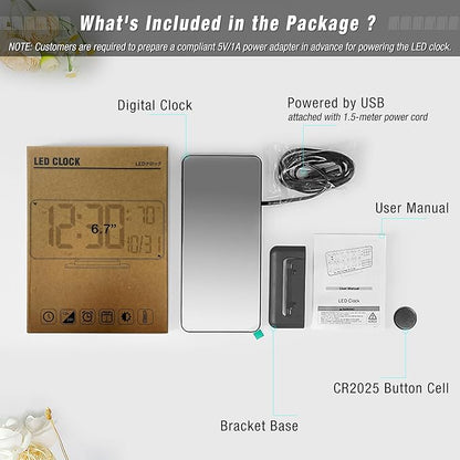 KOSUMOSU Digital Alarm Clock 6.7in Black Clock