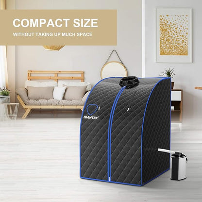 Giantex Portable Steam Sauna, Personal Therapeutic Sauna for Detox, Temperature & Timer Adjustable, 800W Sauna Box Spa w/Chair, 3L Steamer,Massage Roller,Mat,Remote Control, Home Sauna Tent (Black)