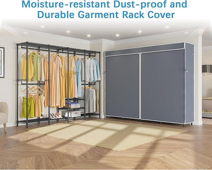 VIPEK V40C Covered Clothes Rack Heavy Duty Clothing Rack with Cover, Custom Freestanding Closet Portable Wardrobe Closet for Bedroom, Large Black Coset Rack with Grey Oxford Fabric Cover