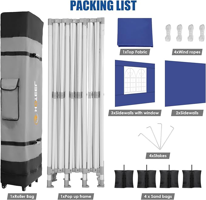 HOTEEL 10x30 Pop up Canopy Tent for Parties, Heavy Duty Easy Setup Tent with 5 Sidewalls, Outdoor Commercial Instant Gazebo for Wedding Event, with Roller Bag & Sand Bags, Dark Blue(Hexagonal Frame)