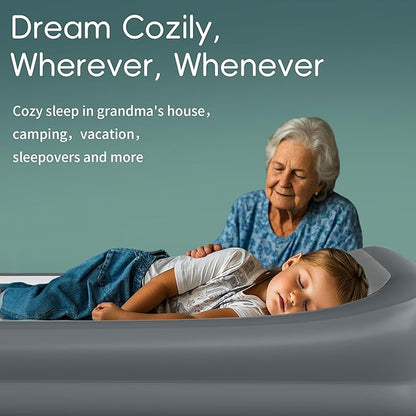 Inflatable Toddler Travel Bed, Portable Kids Air Mattress with Soft Bed Sheet, Toddler Air Mattress with Surround Safety Bumpers, Ideal for Home Use or Travel, Includes Pump and Carry Bag