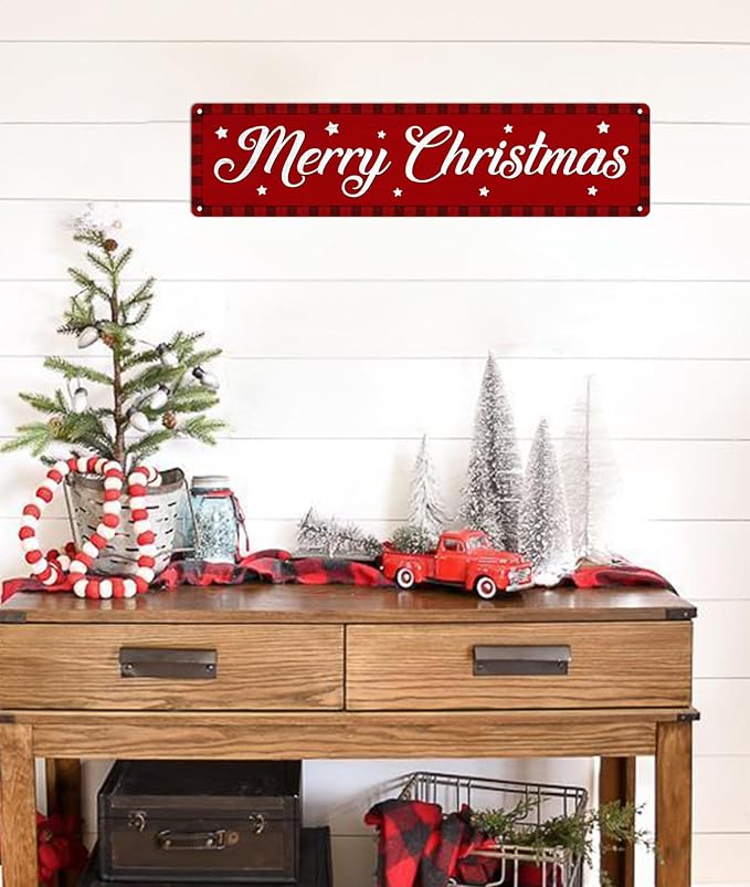 Merry Christmas Metal Tin Sign Christmas Plaque Sign Vintage Wall Decoration Home Bar Kitchen Cafe Bar Farmhouse Wall Art Sign 4x16 Inch