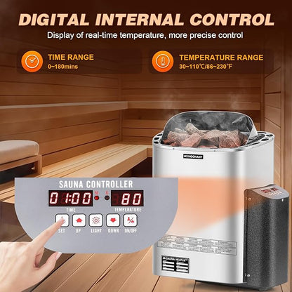 Mxmoonant Sauna Heater, 9KW 220V Electric Sauna Heaters Digital Control Sauna Stove Dry Steam Sauna Bath for Home Hotel Spa Max. 425 Cu.ft with Sauna Hygrothermograph