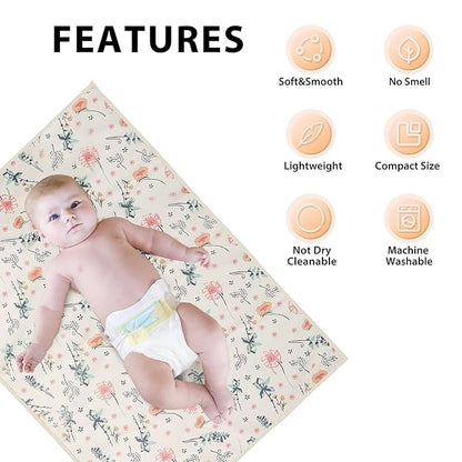 Vegan Leather Baby Changing Mat - Wipeable Portable Changing Pad, Foldable Travel Changing Mat for Baby, Newborns Toddlers Shower Gifts (Floral,20"*28")