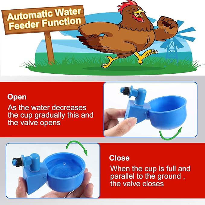 Tanlade 50 Packs Chicken Waterer Chicken Feeder, Automatic Waterer Kit for Poultry Duck Goose Turkey Bunny (Red,Blue)